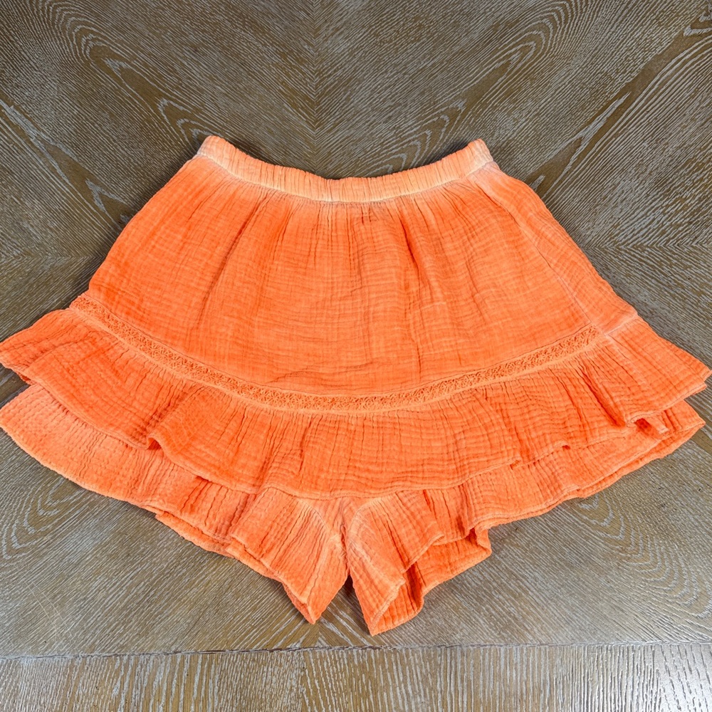 MICHAEL JOHN Women's Ruffled Tie-Dye Orange Shorts M - Picture 2 of 8